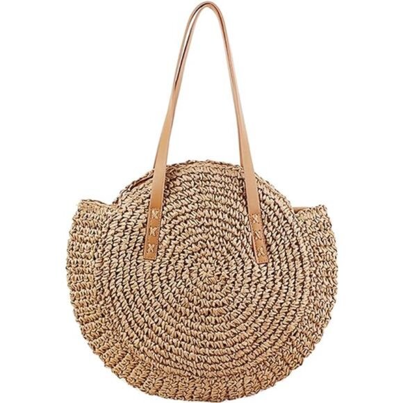 Straw Handbags Women Handwoven Round Corn Straw Bags Natural Chic Hand Large - Picture 7 of 7